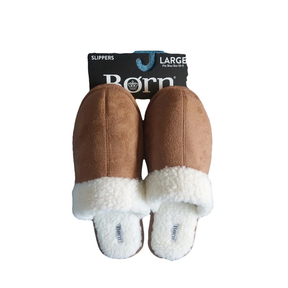 Born Men's Slip On Faux Suede & Sherpa Slippers Fits‎ Shoe Size 10-11